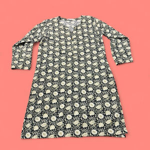 KHAADI Floral Block Print Tunic Dress Women’s 12 Black Ivory Long Sleeve Cotton